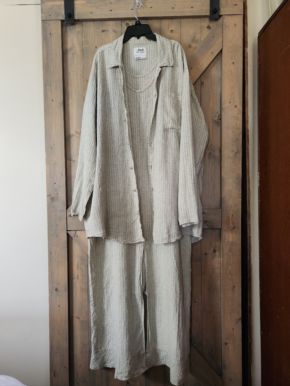 FLAX Jeanne Engelhart 100% Linen Maxi Dress & Button Front Large Lagenlook